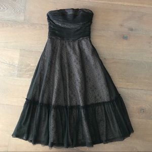 BCBGMaxAzria Black Lace Tulle Strapless Dress